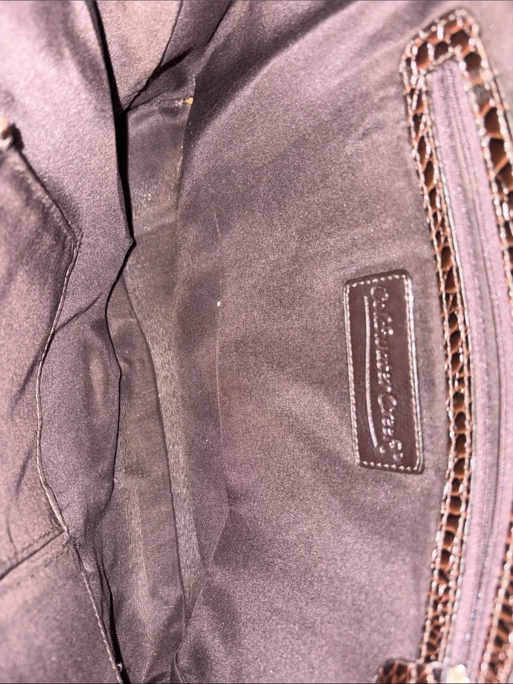 Coldwater Creek Brown Croc-Trim Tote Interior